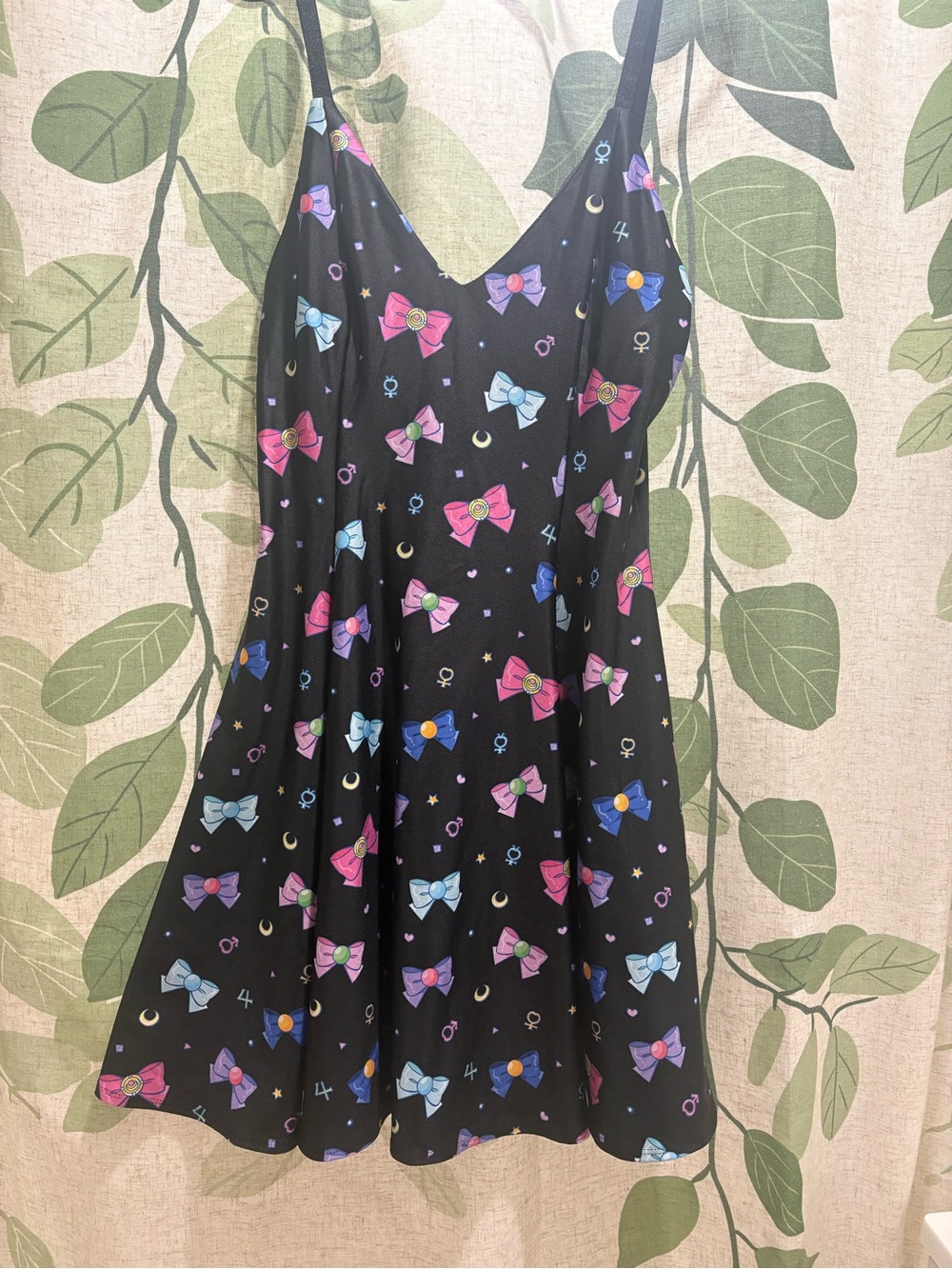 Sailor Moon Blackmilk Black Slip Dress with Multicolor Bow Motif
